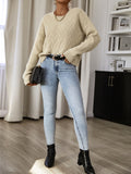 Fashionkova  Beige Long Sleeves O Neck H Shape Slim Cut Classic Argyle Knit Stitching Autumn Winter 2022 Women Pullover Sweater