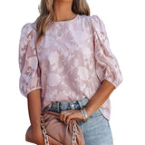 Fashionkova   Solid Flower Embroidery Blouse For Women Elegant O Neck Half Sleeve Womens Tops And Blouses Spring Summer Shirt Blusa