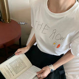Fashionkova   Round Neck T-shirt Hand-painted Graffiti Print Rolled Hem Pullover Tops Summer Women Clothes Harajuku Y2k Top Graphic