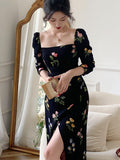 Fashionkova  Summer Women Elegant Long Sleeve Fashion Dress Slim Chic Female Casual French Style Print Clothes Vestidos