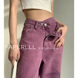 Fashionkova  Purple Summer Woman's Jeans High Waist Denim Trouser Baggy Design Ladies Streetwear Vintage Wide Leg Straight Loose Jean Pants