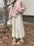 Fashionkova Korean Elegant Long Pleated Skirt Women Autumn Winter 2024 Fashion Elastic Waist Solid Loose A-line Midi Skirt Casual