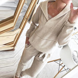 Fashionkova  Elegant V Neck Long Sleeve Hoodie And Long Pants Suits Casual Simple Loose Two Piece Sets Women Fashion Sportswear Solid Outfits