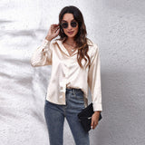 Fashionkova   2022 New Arrival Spring Satin Women's Blouses Loose Smooth Long Sleeve Turn Down Shirts For Women Casual Female Tops