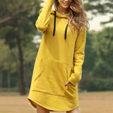 Fashionkova  Women Long Hoodie Dress Autumn Winter Long Sleeve Pocket  Drawstring Loose Hoodies Female Casual Oversized Hoody Dress Pullover