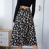 Fashionkova  Women's Wild Fashion Split Midi Skirt Leopard Print High Waist A-Line Skirts Spring Autumn Casual Clothes Vintage 90S Streetwear