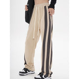 Fashionkova  Khaki Womans Sweat Pants High Waist Summer Vintage Straight Trouser American Style Stripe Baggy Wide Leg Drawstring Sweat  Pants