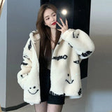 Fashionkova  Jackets For Women 2022 Winter Cashmere Chic Printing Hooded Fashion Street Outerwear Sweet Casual College Women's Jacket Coat