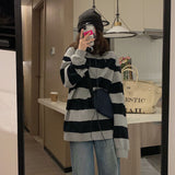 Fashionkova  Korean Fashion Stripe Print Hoodies Women Harajuku Vintage Oversized Sweatshirts Casual Long Sleeve Loose Pullover Tops