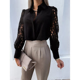 Fashionkova  Lace Blouse For Women Elegant Hollow Out Embroidery Flower Petal Sleeve Patchwork V Neck Shirt Femme Spring Autumn Blusas Tunic