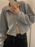 Fashionkova  Korean Fashion Gray Zipper Sweatshirt Women Harajuku Oversized Long Sleeve Jacket Casual Tracksuit Female Crop Tops