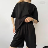 Fashionkova  Summer Short Sleeves Sets Women Casual Loose Two Pieces Cotton T Shirts High Waist Female Shorts Solid Harajuku Tracksuit