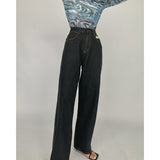 Fashionkova   Black Women's Jeans High Waist Streetwear Baggy Straight Vintage Denim Trouser Navy Blue Casual Wide Leg Chic Design Jean Pants