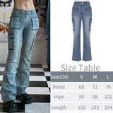 Fashionkova  2022 Spring Summer Y2K Flare Jeans Women Aesthetic Casual Low Waisted Cargo Pants Retro Vintage Trousers Streetwear