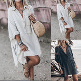 Fashionkova  Casual Women Loose Shirt Dress Autumn Turn-Down Collar Knee-Length Dresses Ladies Long Sleeve Button Sundress Vestidos