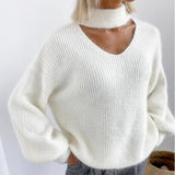 Fashionkova  Winter New V Neck Sweater Women Soft Warm Solid Knitted Female Pullovers Loose Basic Knitwear Imitation Mink Down Jumper