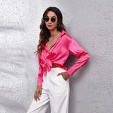 Fashionkova   2022 New Arrival Spring Satin Women's Blouses Loose Smooth Long Sleeve Turn Down Shirts For Women Casual Female Tops