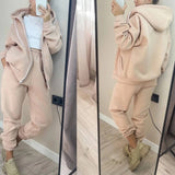 Fashionkova  Elegant Zipper Hooded Sweatshirt & Sport Pants Suit Women Casual Long Sleeve Solid Outfits Fashion Tracksuit Loose Two Piece Set