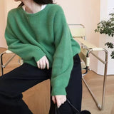 Fashionkova  Autumn Winter New Round Neck Cashmere Sweater Female Loose Korean Version Lazy Wind Wool Knit Outside Wear Sweater Thickened