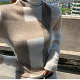 Fashionkova  New Cashmere Sweater Women's High-Neck Color Matching 100% Pure Wool Pullover Fashion Plus Size Warm Knitted Bottoming Shir