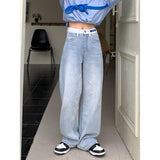 Fashionkova   Light Blue Women's Jeans High Waist Vintage Straight Baggy Denim Pants Streetwear Chic Design Fashion Wide Leg Denim Trouser