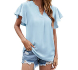 Fashionkova  2022 Summer Women Elegant Chiffon Shirt Blouse V-Neck Flying Sleeve Solid Color Shirts Ladies Loose Casual Street Tops Blouses