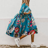 Fashionkova   2022 Summer Women Loose Floral Print Midi Dress Vintage Half Sleeve O Neck Elegant Casual Boho Beach Party Dresses Vestidos New