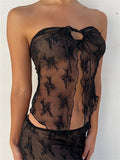Fashionkova Lace Bustiers Corsets Strapless Off Shoulder Tube Tops Party Clubwear Mesh See Through Tank Summer Mini Vest 2023 New