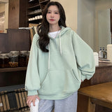 Fashionkova Sweatshirt Green Women Hooded Pullover Vintage Beige Printing Jacket Long Sleeve Korean Fashion Casual Y2K Winter Female Tops
