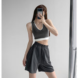 Fashionkova  Black Woman's Sweat Shorts Pants High Waist 2022 Summer Grey Vintage Straight Baggy Casual Ladies Drawstring Sweat Shorts Pants