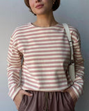 Fashionkova  2022 New Autumn Cotton Knitted Striped T Shirt Women Casual Basic Long Sleeve Tee Ladies Harajuku Vintage Loose Female Tops