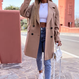 Fashionkova  Casual Long Sleeve Midi Blazer 2022 Fall Elegant Lapel Double-Breasted Woolen Jackets Winter Women Fashion Loose Solid Outerwear