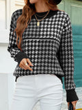 Fashionkova Autumn And Winter 2022  New Pullover Knitted Round Neck Houndstooth Sweater Korean Fashion Tops  Women Oversized Sweater