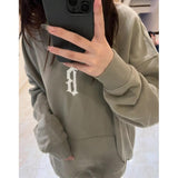 Fashionkova Khaki Women Sweatshirt Hoodie Plush Vintage Letter Printing Long Sleeve Korean Fashion Casual Y2K Autumn NEW Cotton Female Tops