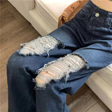 Fashionkova  Y2K Women Vintage Streetwear Ripped Cargo Baggy Jeans High Waisted Straight Wide Leg Pants Denim Trousers Grunge Alt Clothes