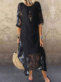 Fashionkova  Summer Lace Beach Long Maxi Dress Women O Neck Solid Lace Dress 2022 Casual Ladies Chic Loose Short Sleeve Cover Up Sundress