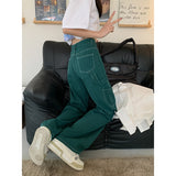 Fashionkova  Green Vintage Jeans Woman's High Waist 2022 Summer Wide Leg Denim Trouser Baggy Streetwear Chic Design Straight Jean Cargo Pants