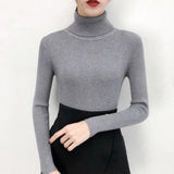 Fashionkova  2022 Women Pullover Turtleneck Sweater Autumn Casual Long Sleeve Slim Elastic Sweaters Female Simple Solid Color Knitted Jumpers