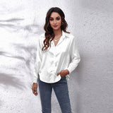 Fashionkova   2022 New Arrival Spring Satin Women's Blouses Loose Smooth Long Sleeve Turn Down Shirts For Women Casual Female Tops