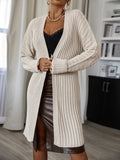 Fashionkova  Beige H Shape Knee Length Loose Open Cardigan Sweater For Women Long Sleeves Autumn Winter Double Brioche Knit Clothing