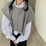 Fashionkova Vintage Sweater Vest Striped Shirt Two Piece Set for Women Korean Fashion Irregular Long Sleeve Autumn Winter Short Tops