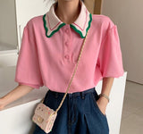 Fashionkova  Preppy Style Pink T-Shirt For Girls Graphic Tees Women Kawaii Clothes Harajuku Summer New Solid Woman Short Sleeve T-Shirts Tops