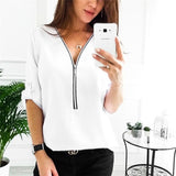 Fashionkova  Europe And America New 2022 Women's Long Sleeve Shirt Plus Size S-5XL Women Blouse Solid Color Pullover Zipper Loose Shirt 19071