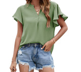 Fashionkova  2022 Summer Women Elegant Chiffon Shirt Blouse V-Neck Flying Sleeve Solid Color Shirts Ladies Loose Casual Street Tops Blouses