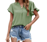 Fashionkova  2022 Summer Women Elegant Chiffon Shirt Blouse V-Neck Flying Sleeve Solid Color Shirts Ladies Loose Casual Street Tops Blouses