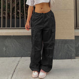 Fashionkova  Y2K Pink Cargo Pants Women 2022 Loose Drawstring Low Waist Sweatpant Baggy Wide Leg Trousers Oversized Joggers Hippie Streetwear