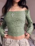 Fashionkova  2022 Summer Y2K Net Holes Crop Top Women See Through Slash Neck T Shirt Retro Grunge Korean Pullovers Chic Streetwear Tee