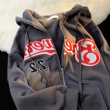 Fashionkova  Women Hoodie Harajuku Korean Version Oversized Solid Color Zip Up Sweatshirt Female Casual Long Sleeve Pocket Hooded Coat Jacket