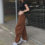 Fashionkova  Casual Baggy Wide Leg Sweatpants White Loose Drawstring Low Waist Streetwear Cargo Pants Womens Hippie Joggers Trousers