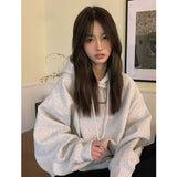 Fashionkova  Fashion Dark Grey Hoodie Fleece Thicken Sweatshirt Long Sleeve Korean Letter Printing Baggy Female Tops Pullover Hoodie Autumn